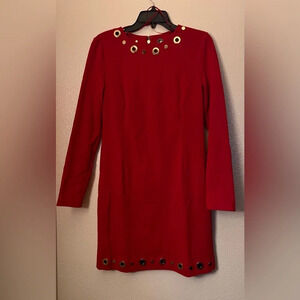 Michael Kors Red Long Sleeved Sheath Dress with Gold Grommets 4‎